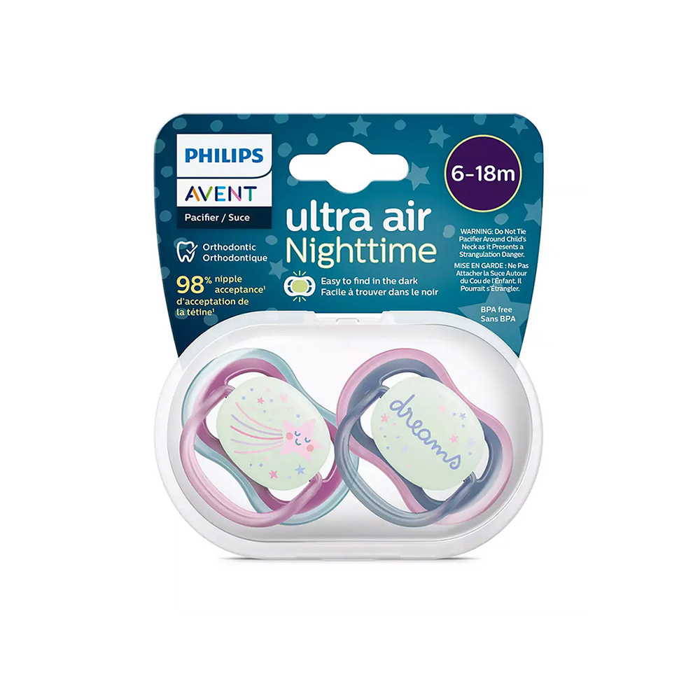 AVENT - ULTRA AIR Nighttime Πιπίλα Σιλικόνης 6-18m (κορίτσι) -  2τεμ. SCF376/14